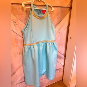 Lilly Pulitzer Blue Sleeveless Dress with Gold Accents